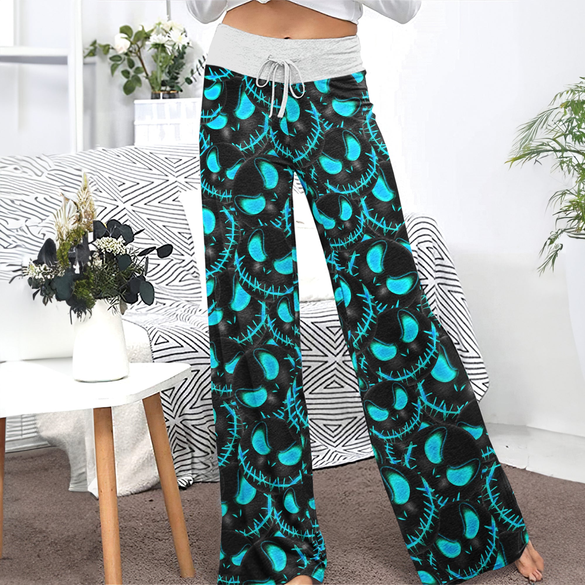 Blue Face Scary Nightmare Women's High-waisted Wide Leg Pants | Wonder Skull