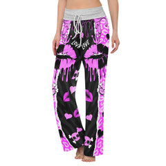 Black Pink Love Lip Melting Women's High-waisted Wide Leg Pants | Wonder Skull