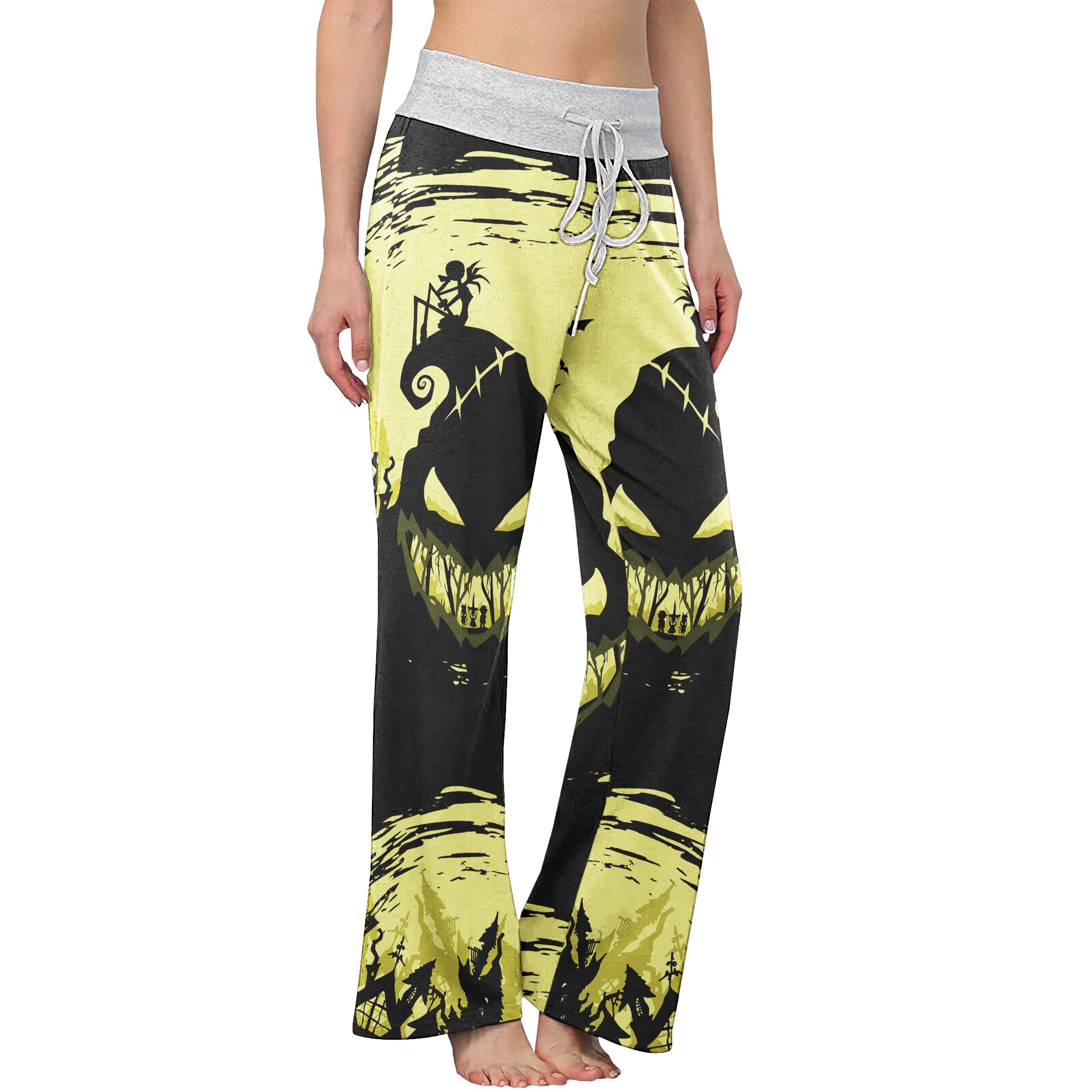 Yellow Black Nightmare Theme Women's High-waisted Wide Leg Pants | Wonder Skull