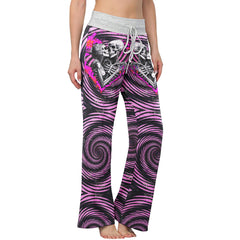 Pink Heart Skull Couple Women's High-waisted Wide Leg Pants | Wonder Skull