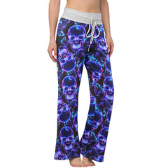 Violet Neon Skull Butterfly Women's High-waisted Wide Leg Pants | Wonder Skull
