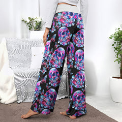 Skull Crystal Butterfly Women's High-waisted Wide Leg Pants | Wonder Skull
