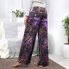Violet Skull Floral Ornament Women's High-waisted Wide Leg Pants | Wonder Skull