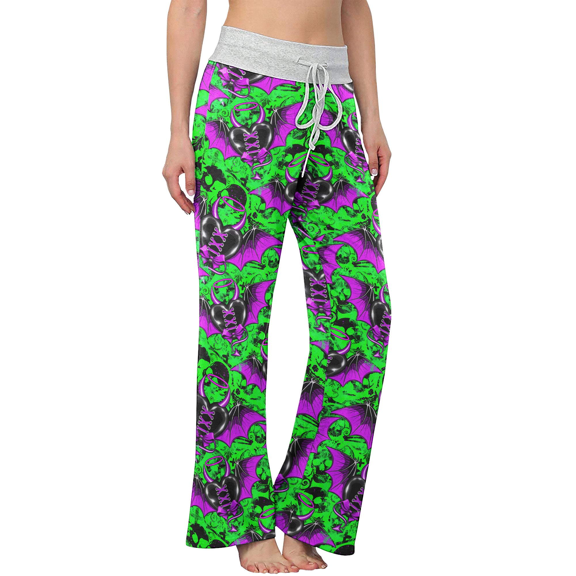 Green Skull Demon Heart Women's High-waisted Wide Leg Pants | Wonder Skull