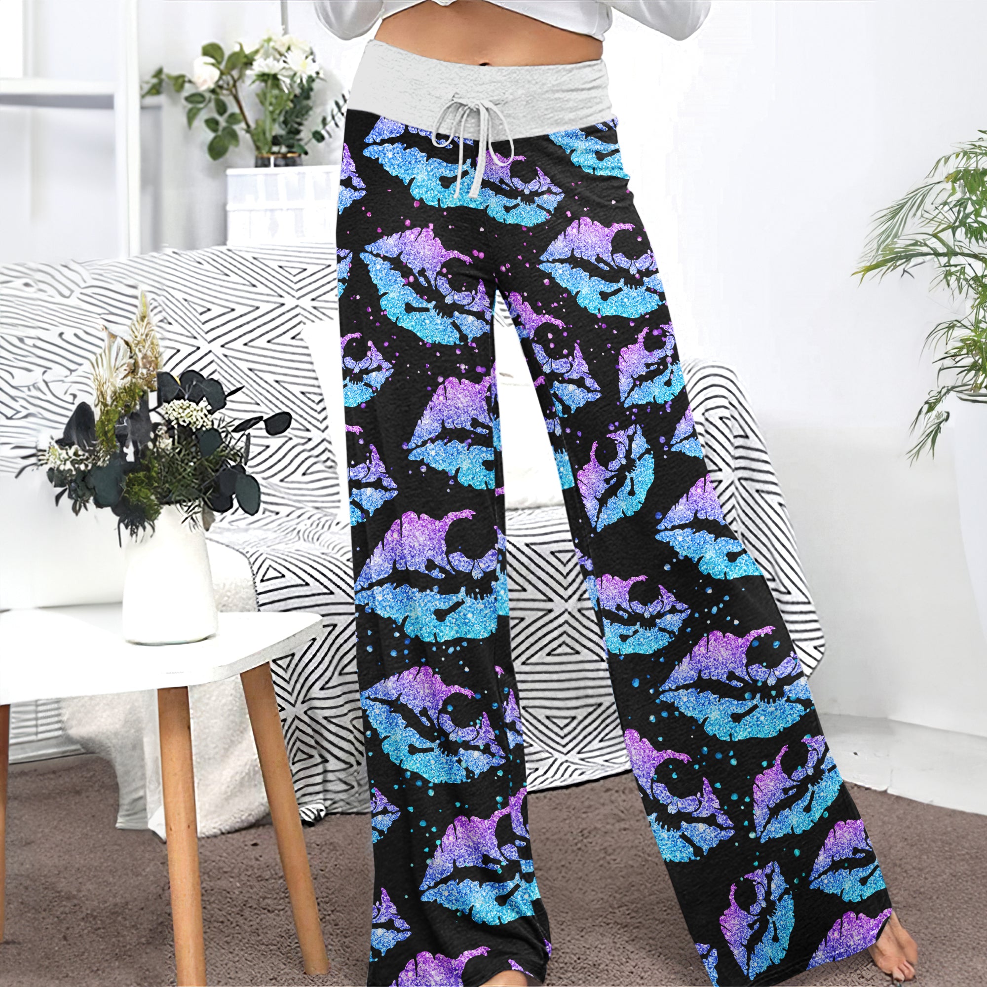 Gradient Twinkle Lip Skull Women's High-waisted Wide Leg Pants | Wonder Skull