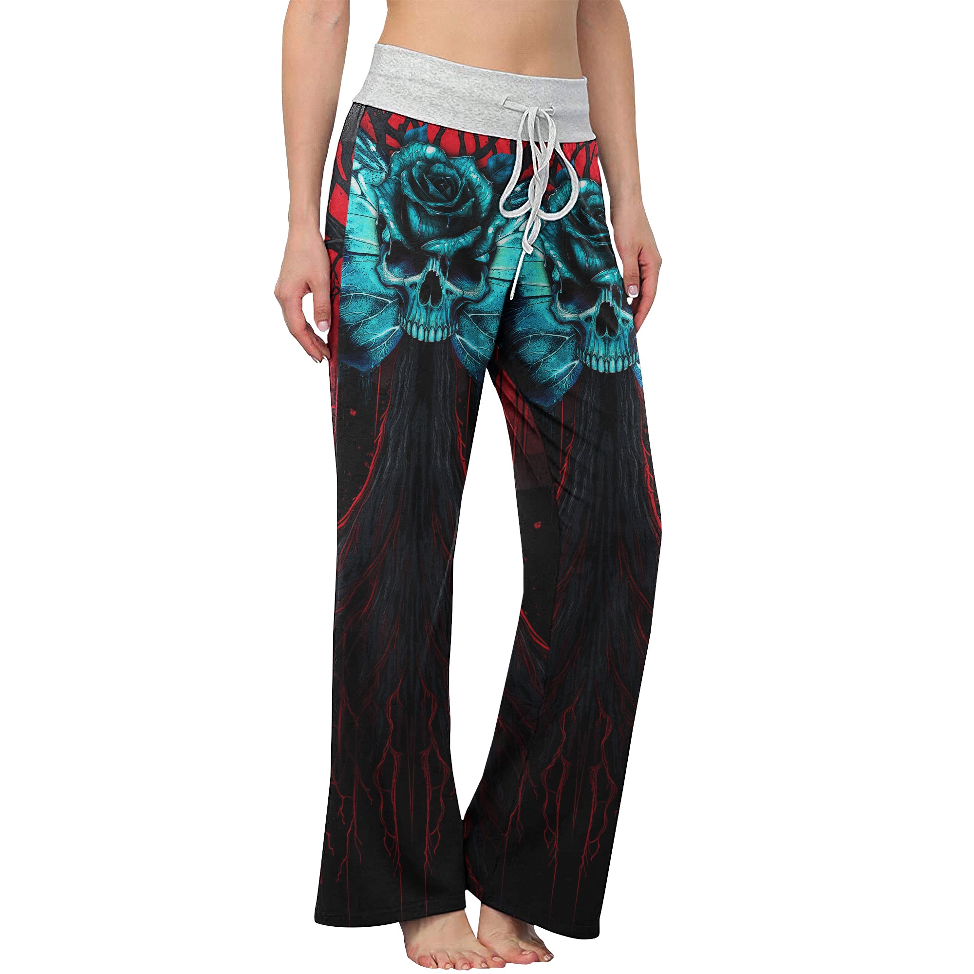 Skull Butterfly Dark Theme Women's High-waisted Wide Leg Pants | Wonder Skull