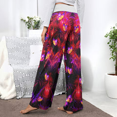 Purple Red Skull Butterfly Women's High-waisted Wide Leg Pants | Wonder Skull