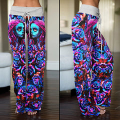 Nightmare Rose Art Women's High-waisted Wide Leg Pants | Wonder Skull