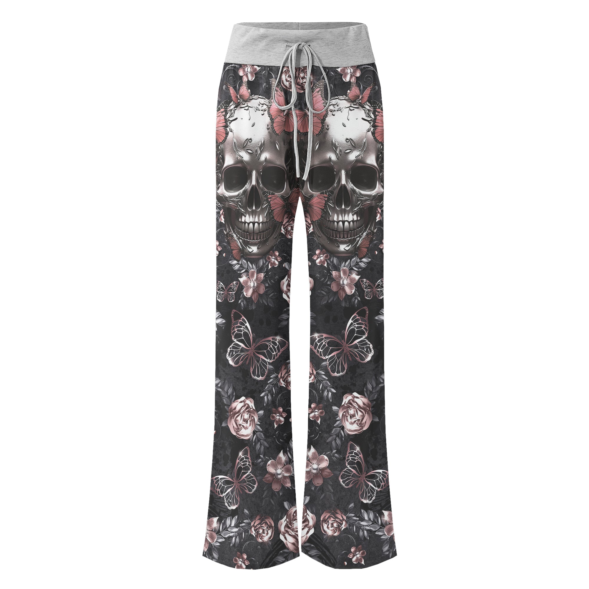 Skull Abstract Butterfly Gothic Women's High-waisted Wide Leg Pants | Wonder Skull