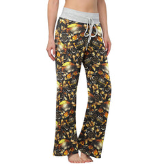 Gold Skull Silver Rose Women's High-waisted Wide Leg Pants | Wonder Skull