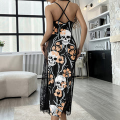 Pastel Skull Flower Pattern Women's Lace Cami Sleepwear