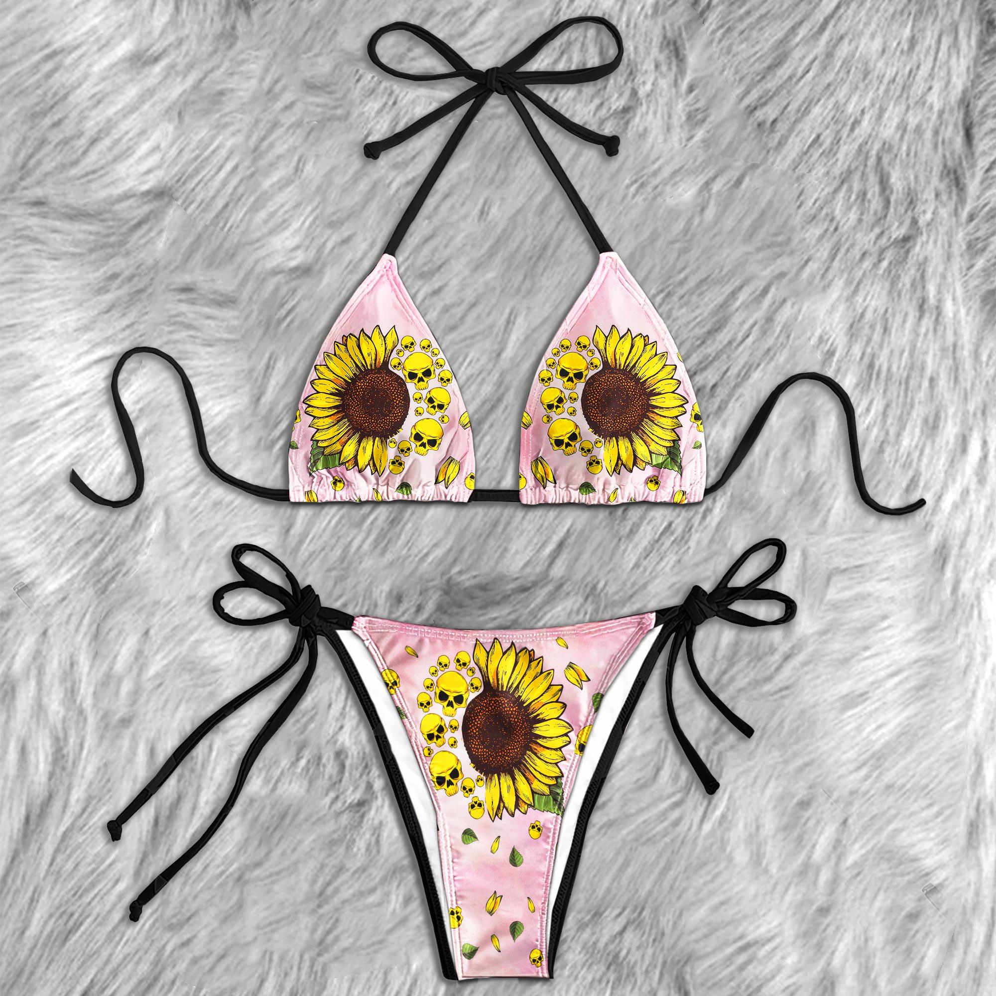 Vintage Sunflower Skull Micro Triangle Bikini Swimsuit - Wonder Skull