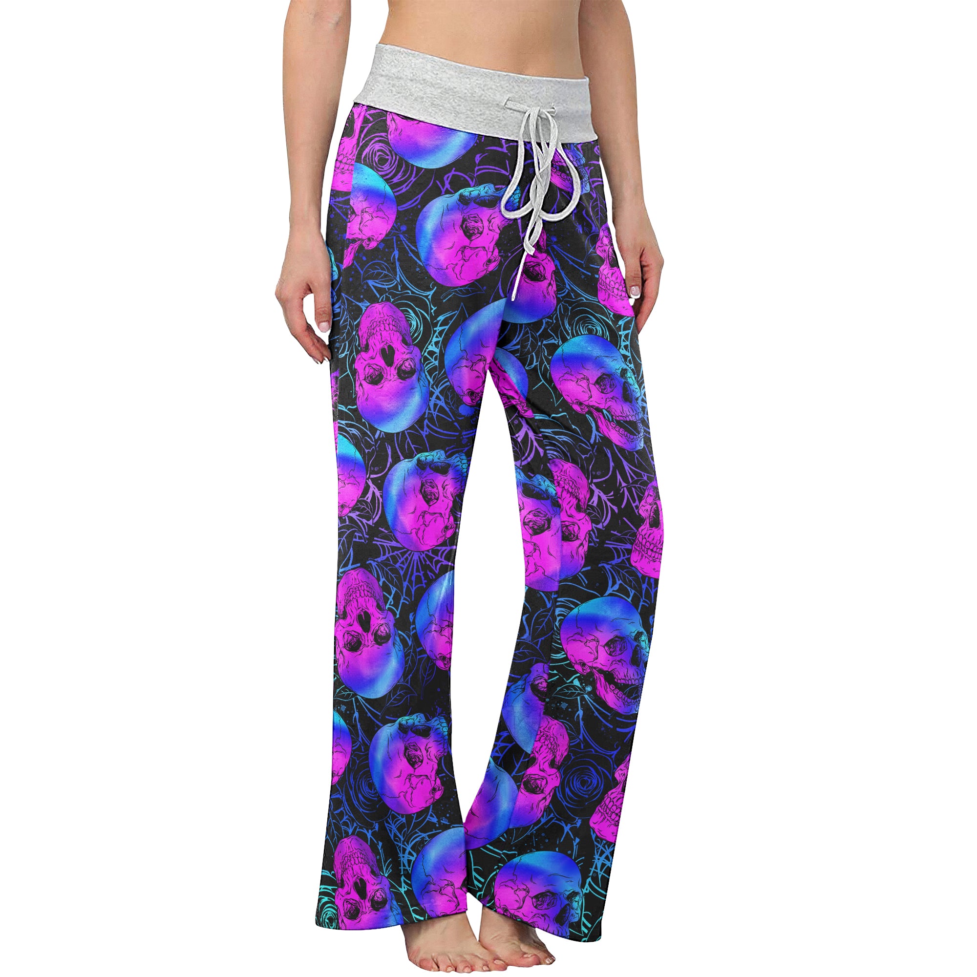 Purple Skull Rose Spider Women's High-waisted Wide Leg Pants | Wonder Skull