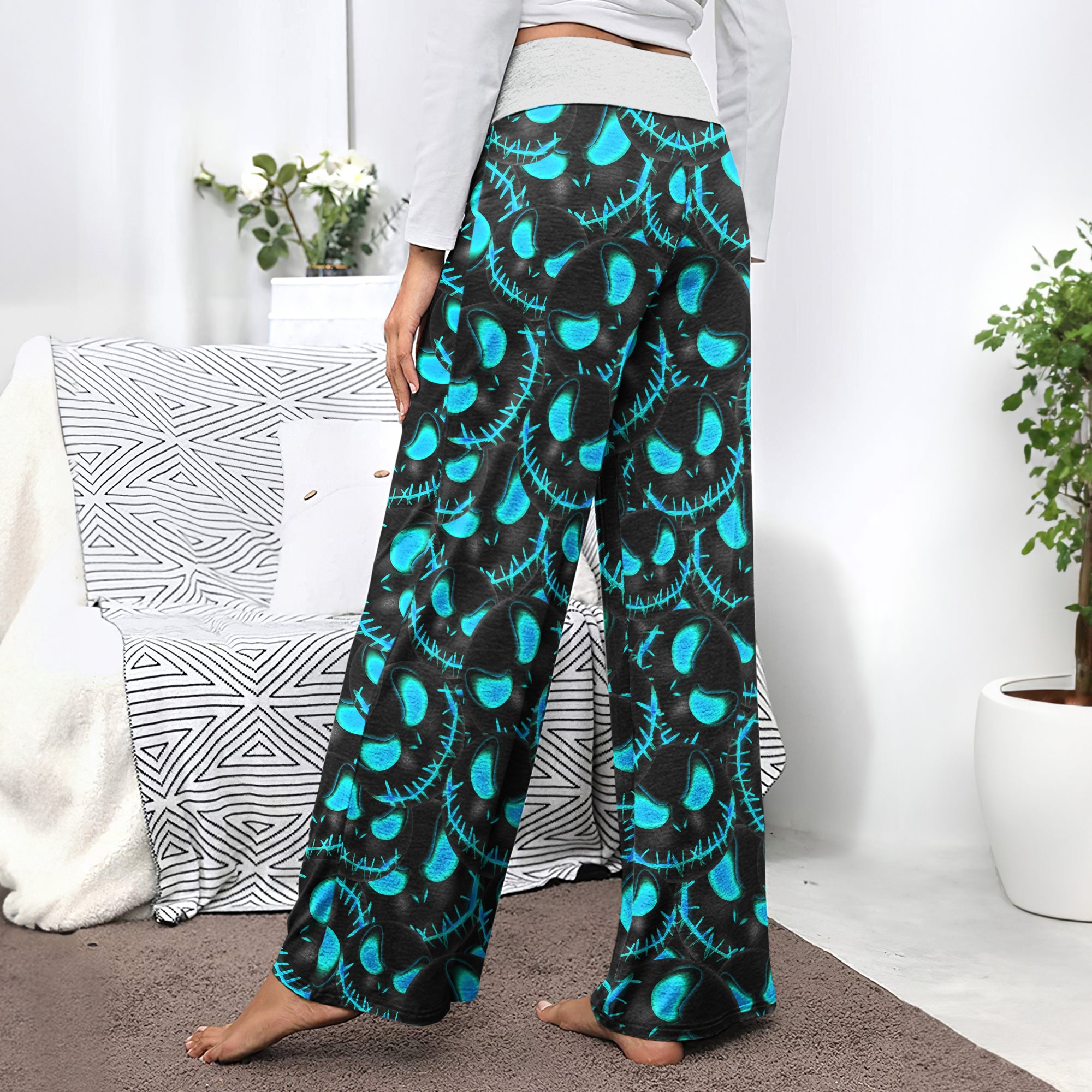 Blue Face Scary Nightmare Women's High-waisted Wide Leg Pants | Wonder Skull