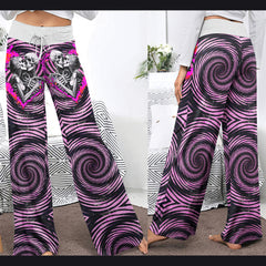 Pink Heart Skull Couple Women's High-waisted Wide Leg Pants | Wonder Skull