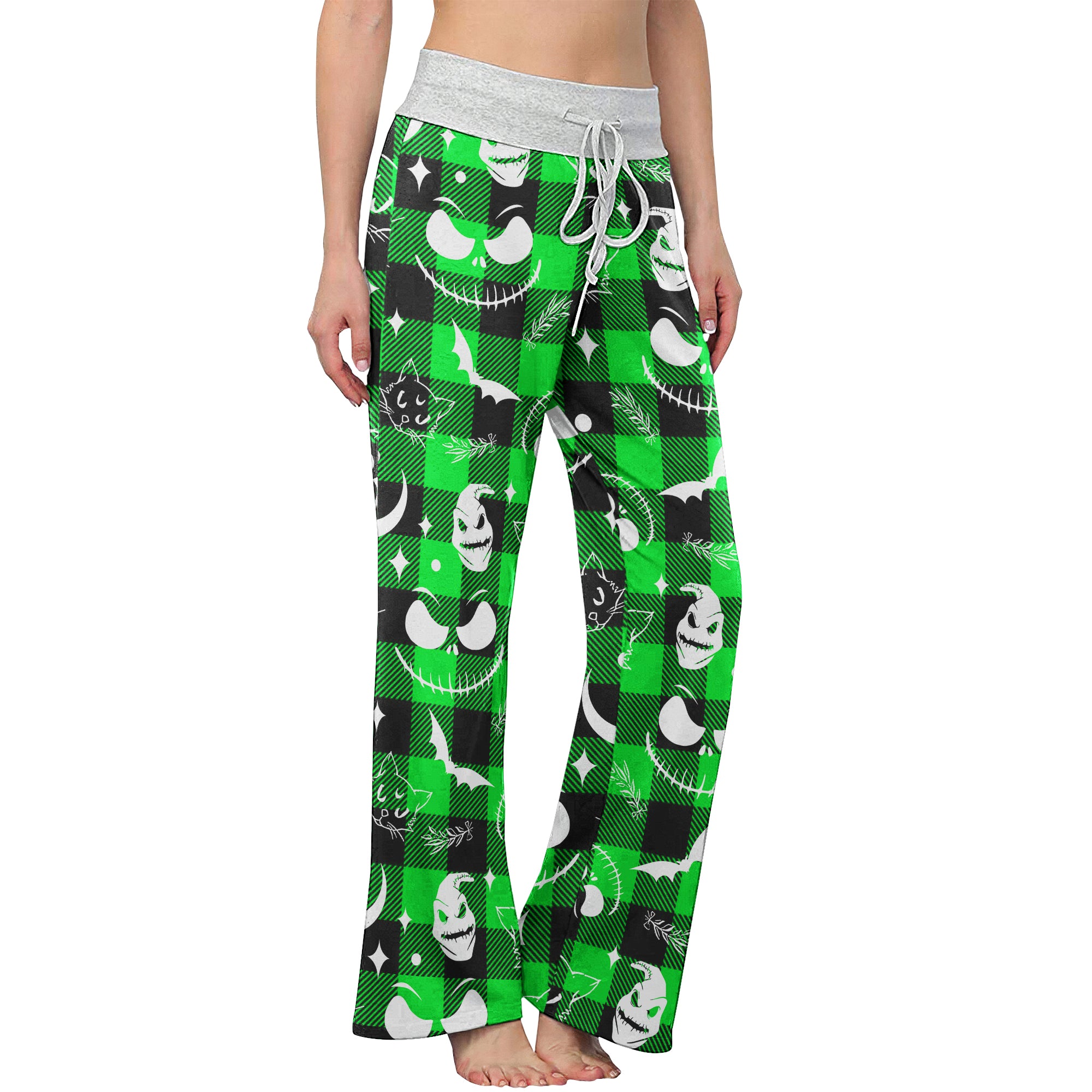 Green White Christmas Check Board Theme Women's High-waisted Wide Leg Pants | Wonder Skull