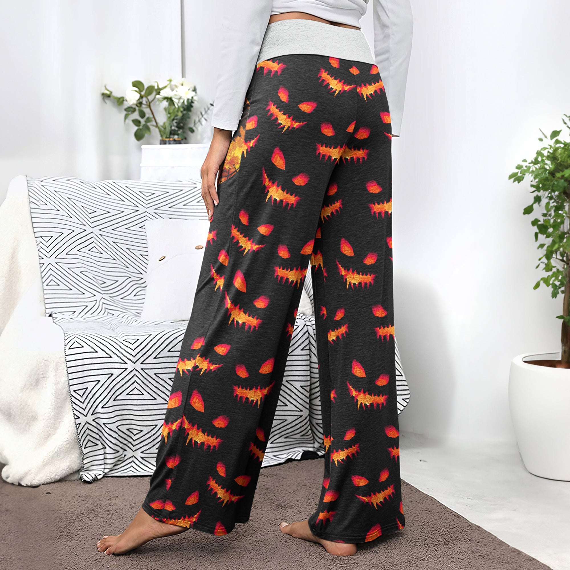 Halloween Moon Nightmare Women's High-waisted Wide Leg Pants | Wonder Skull