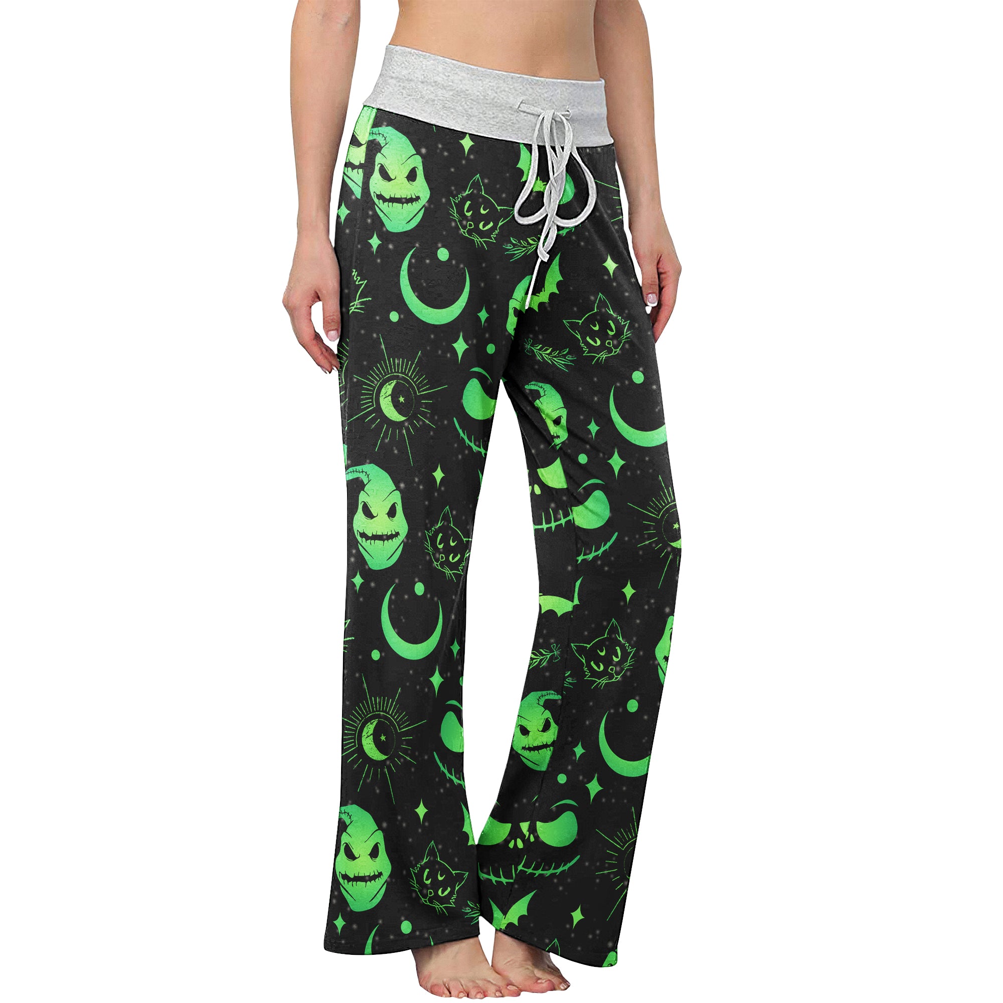 Black Green Christmas Theme Women's High-waisted Wide Leg Pants | Wonder Skull
