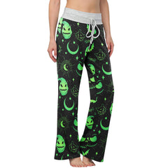 Black Green Christmas Theme Women's High-waisted Wide Leg Pants | Wonder Skull