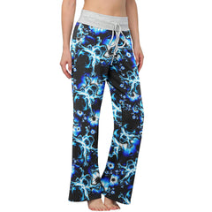 Dark Blue Skull Floral Women's High-waisted Wide Leg Pants | Wonder Skull