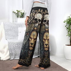 Skull King Lion Art Women's High-waisted Wide Leg Pants | Wonder Skull