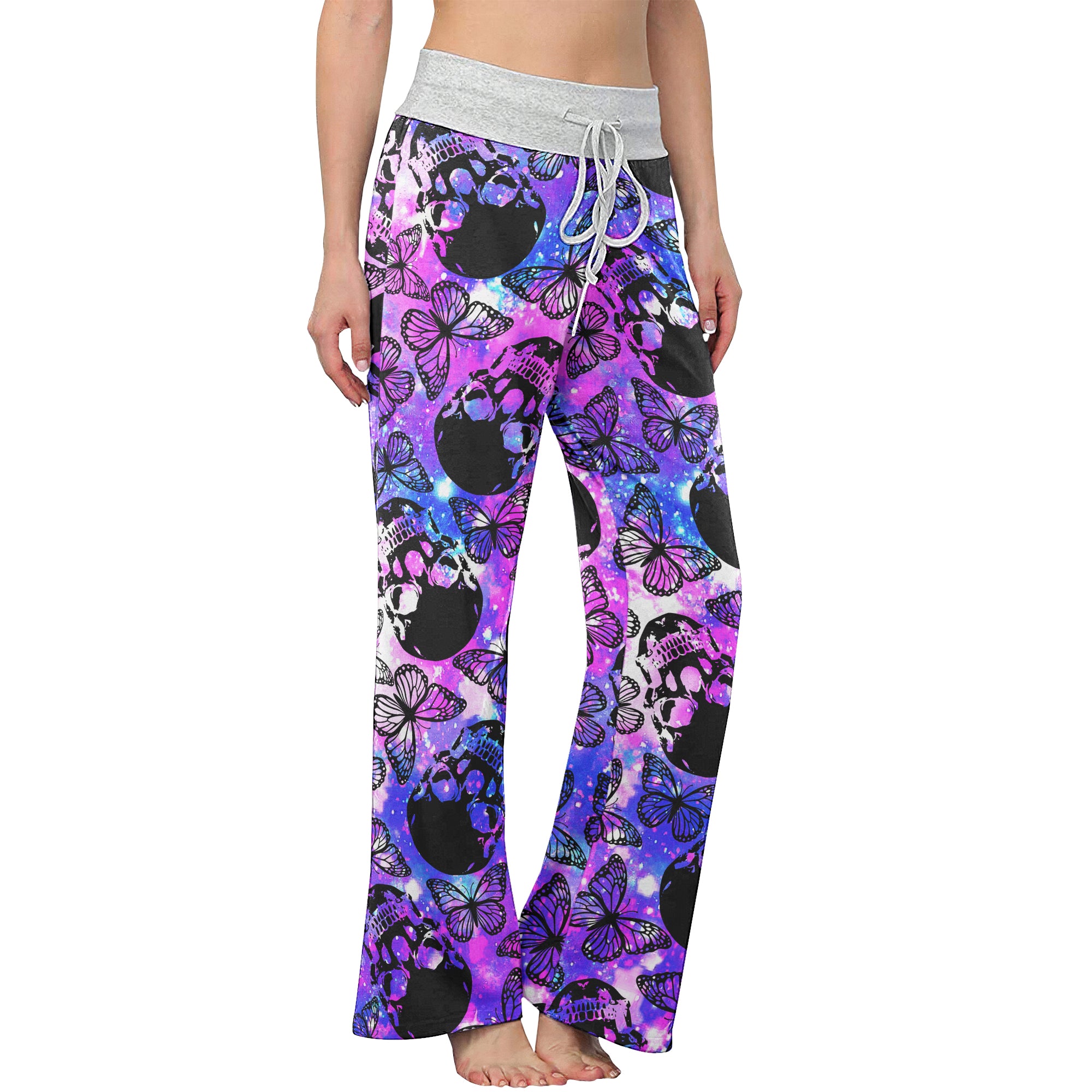 Purple Smoke Skull Butterfly Women's High-waisted Wide Leg Pants | Wonder Skull