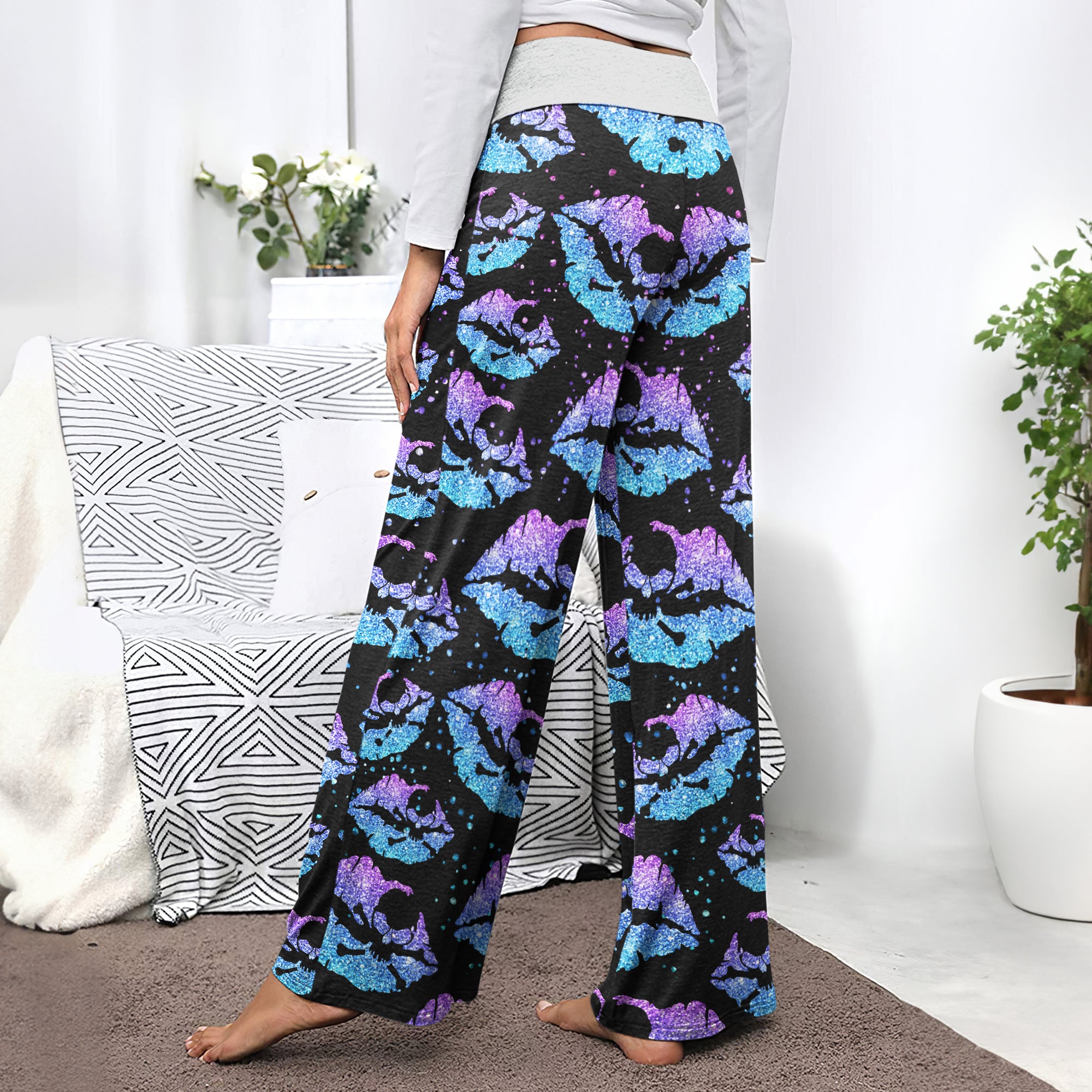 Gradient Twinkle Lip Skull Women's High-waisted Wide Leg Pants | Wonder Skull
