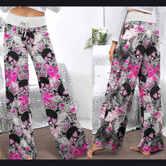 Skull Love Graffiti Art Women's High-waisted Wide Leg Pants | Wonder Skull