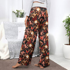 Skull Gold Abstract Art Women's High-waisted Wide Leg Pants | Wonder Skull