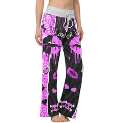 Black Pink Love Lip Melting Women's High-waisted Wide Leg Pants | Wonder Skull