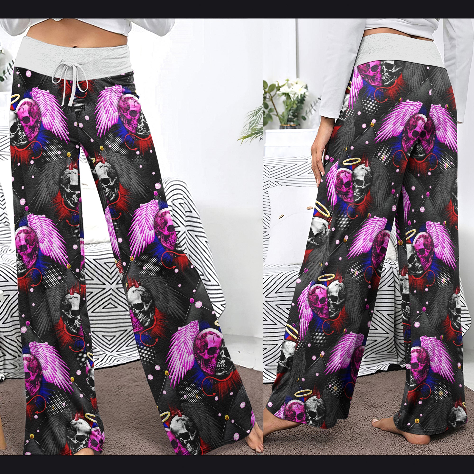 Skull Angels And Demons Women's High-waisted Wide Leg Pants | Wonder Skull