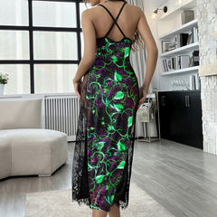 Green Skull Rose Abstract Women's Lace Cami Sleepwear