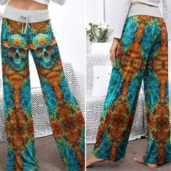 Abstract Skull Leaf Artwork Women's High-waisted Wide Leg Pants