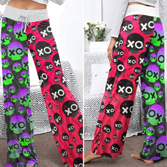 Comic Electric Skull Pattern Women's High-waisted Wide Leg Pants