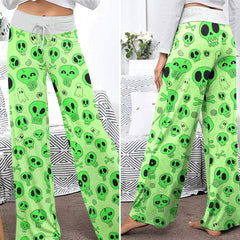 Lime Doodle Skull Dance Women's High-waisted Wide Leg Pants