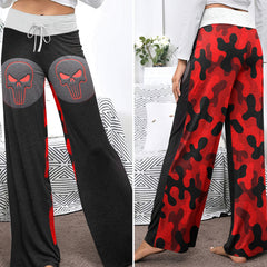 Red Camo Skull Medallion Women's High-waisted Wide Leg Pants