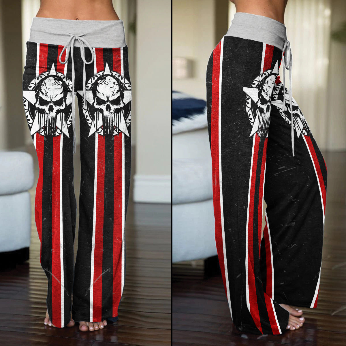 Skull Gocthic Art Women's High-waisted Wide Leg Pants | Wonder Skull