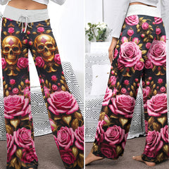 Skull Rose Royal Art Women's High-waisted Wide Leg Pants