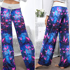 Neon Skull Butterfly Women's High-waisted Wide Leg Pants