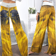 Golden Skull Grunge Art Women's High-waisted Wide Leg Pants
