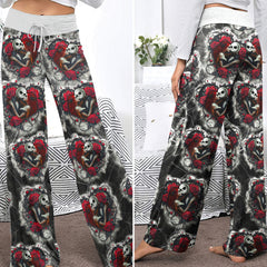 Couple Rose Pattern Women's High-waisted Wide Leg Pants