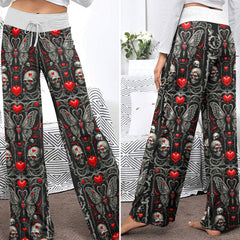 Deadly Romance Pattern Women's High-waisted Wide Leg Pants