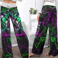 Green Couple Moon Women's High-waisted Wide Leg Pants