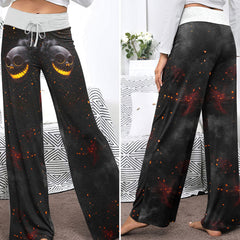 Flaming Skull Smile Women's High-waisted Wide Leg Pants