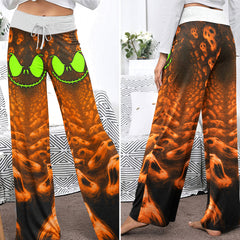 Infinite Orange Skull Art Women's High-waisted Wide Leg Pants