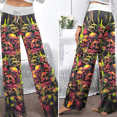 Skull Inferno Bloom Women's High-waisted Wide Leg Pants