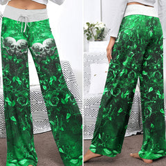 Green Skull Thorns Women's High-waisted Wide Leg Pants