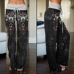 Grey Skull Gothic Art Women's High-waisted Wide Leg Pants | Wonder Skull
