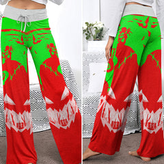 Green Red Nightmare Art Women's High-waisted Wide Leg Pants