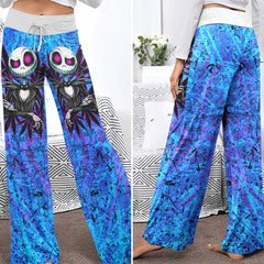 Blue Abstract Skeleton Women's High-waisted Wide Leg Pants